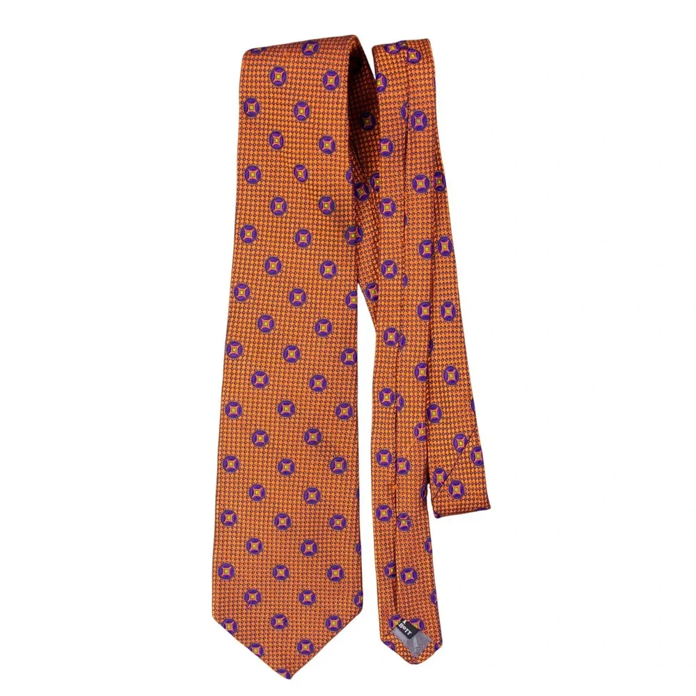 Robert Talbott Best of‎ Class Orange Geometric Medallion Silk Tie Hand Sewn USA